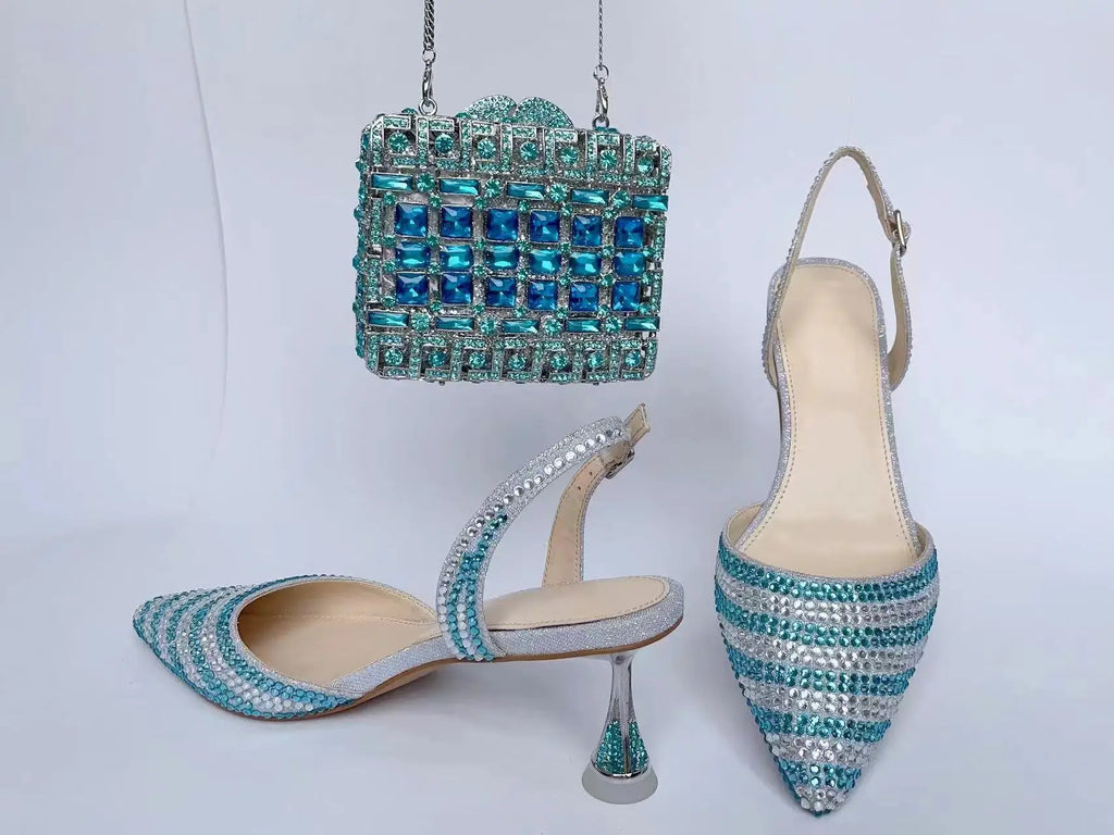 INSIGHTLINK Women High Heels Rhinestones Shoes And Bag Set Party Wedding Gems Diamond high-heeled Stiletto sandals and Clutch