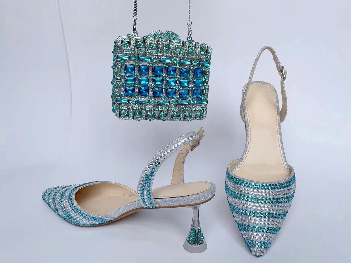 INSIGHTLINK Women High Heels Rhinestones Shoes And Bag Set Party Wedding Gems Diamond high-heeled Stiletto sandals and Clutch