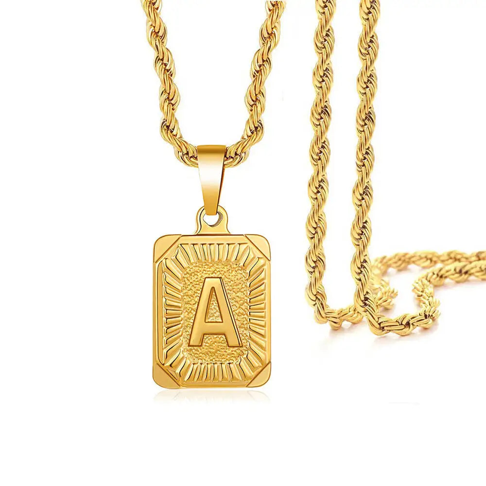 1pc 18K Gold-Plated Capital Letter Stainless Steel Twist Chain Necklace - Personalized A-Z Letter Pendant for Men and Women