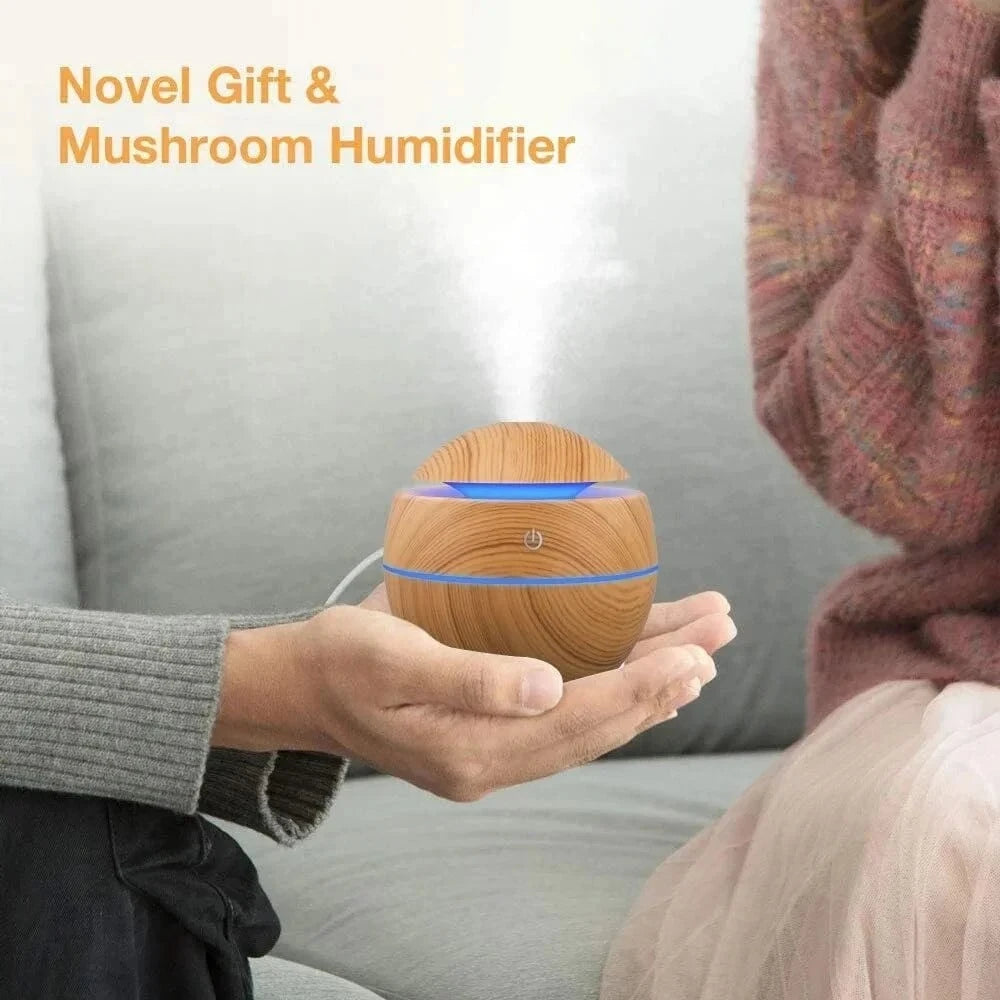 Portable Mini Woodgrain Ultrasonic USB Humidifier and Essential Oil Diffuser Desktop Aromatherapy for Home Office Use