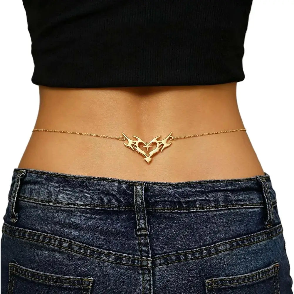 Gothic Heart Flame Waist Chain Sexy Punk Metal  Waist Belly Belt Chain Y2K Body Chain for  Beach Bikini Party Outfit Jewelry