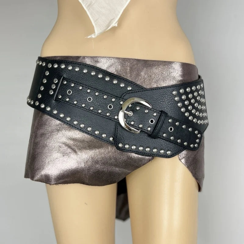 Y2K Harajuku High Street Personality Rivet Decoration Wide Belts For Women Vintage Punk Spice Girl Waistband Cinturones De Mujer