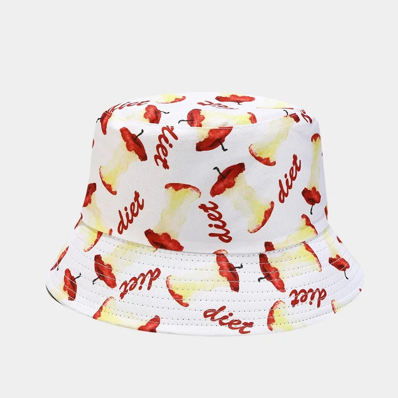 New Creative Fruit Pattern Fisherman's Hat Unisexdouble Sided Bucket Cap Uv Protection Panama Sun Caps for Girls Beach Hats