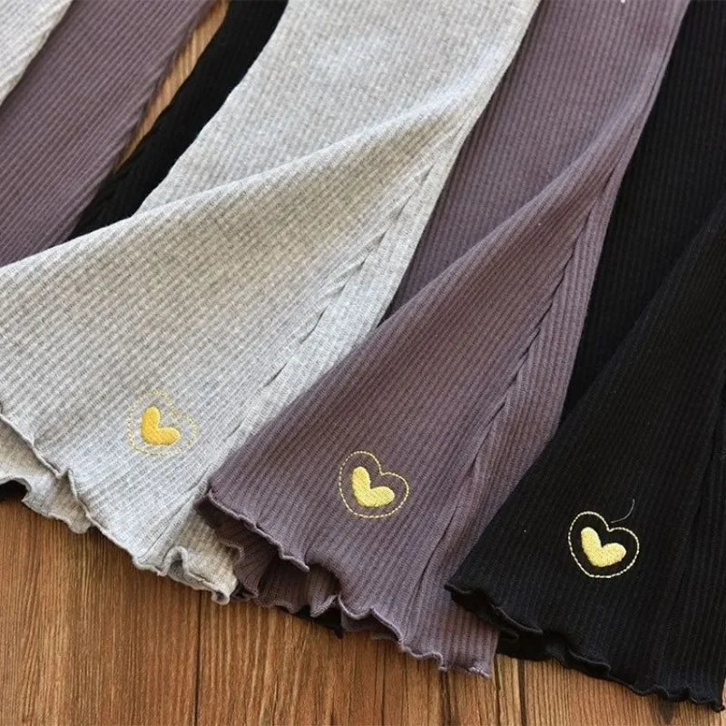 New Arrival Kids Girls Flare Legging Children Casual Elastic Pants Heart Embroidery Slim Fit Leggins Baby Girl Summer Pants