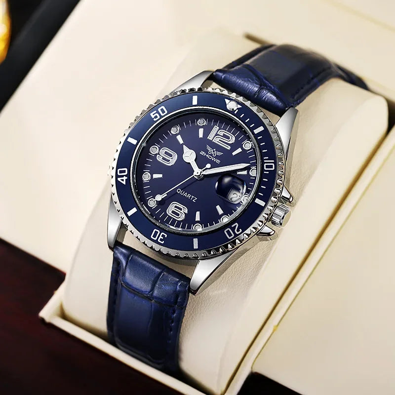 Fashion Calendar Men Business Watches Leather Strap Quartz Wristwatch for Male Clock Reloj Hombre (without box)