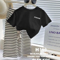 Girls' T-Shirt and Striped Pants Set – Two Colors