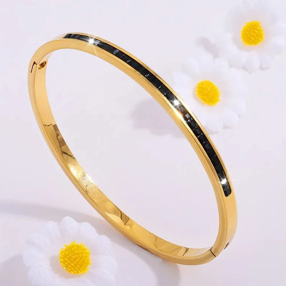 ZAKOL 5/1pcs Sparkling Zirconia Inlaid Stainless Steel Bracelet Set for Women Stackable Bangles Fashion Non Fading Jewelry Gift