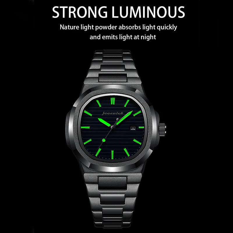 JOOENIOK Luxury Military Man Watch Square Waterproof Luminous Date Week Men Watch Stainless Steel Quartz Men's Watches Reloj+box