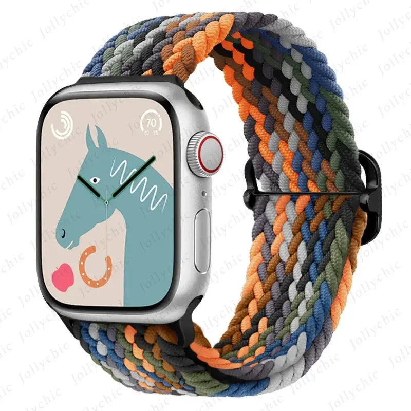 Braided Loop Strap For Apple Watch Ultra Band 49mm 44 45mm 42mm 41mm Nylon Elastic Belt Bracelet iWatch Series 9 8 7 6 5 4 SE 3