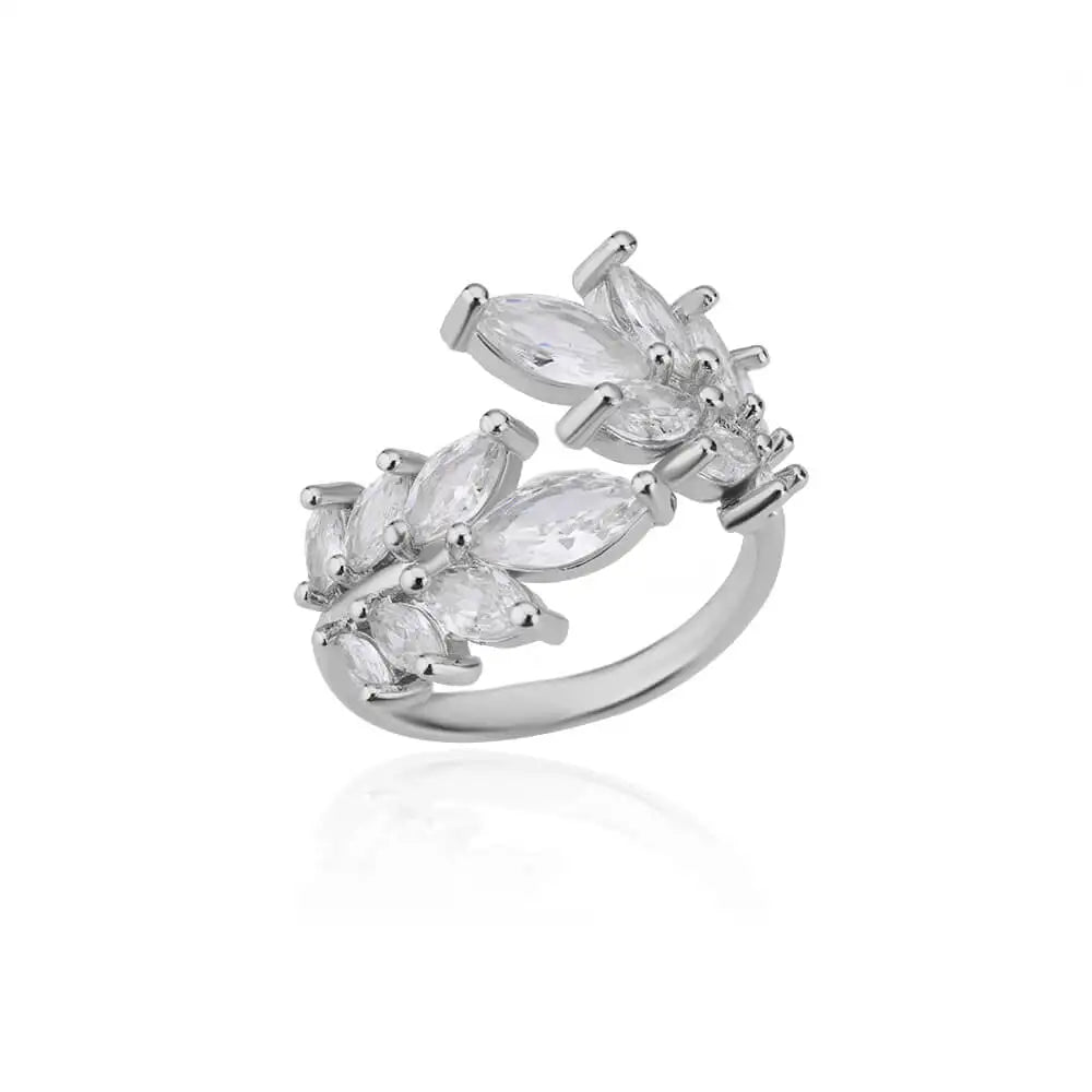 Luxury Zircon Double Layer Leaf Rings For Women Gold Color Stainless Steel Ring Boho Couple Jewelry Accesorios anillos mujer