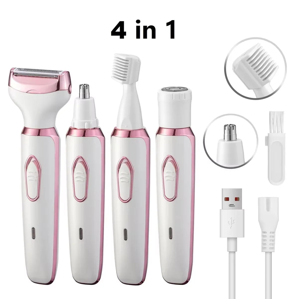 HOMEFISH 4 In 1 Electric Lady Shaver Body Hair Removal Epilator Painless Cordless Trimmer Razor, Gifts For Women