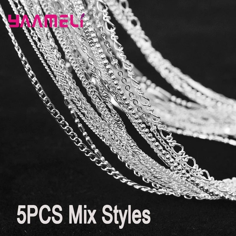 5PCS Solid 925 Sterling Silver Stamp Jewelry Chains Necklace with Lobster Clasps fit Men Women Pendant 18 Designs 16-30 Inch