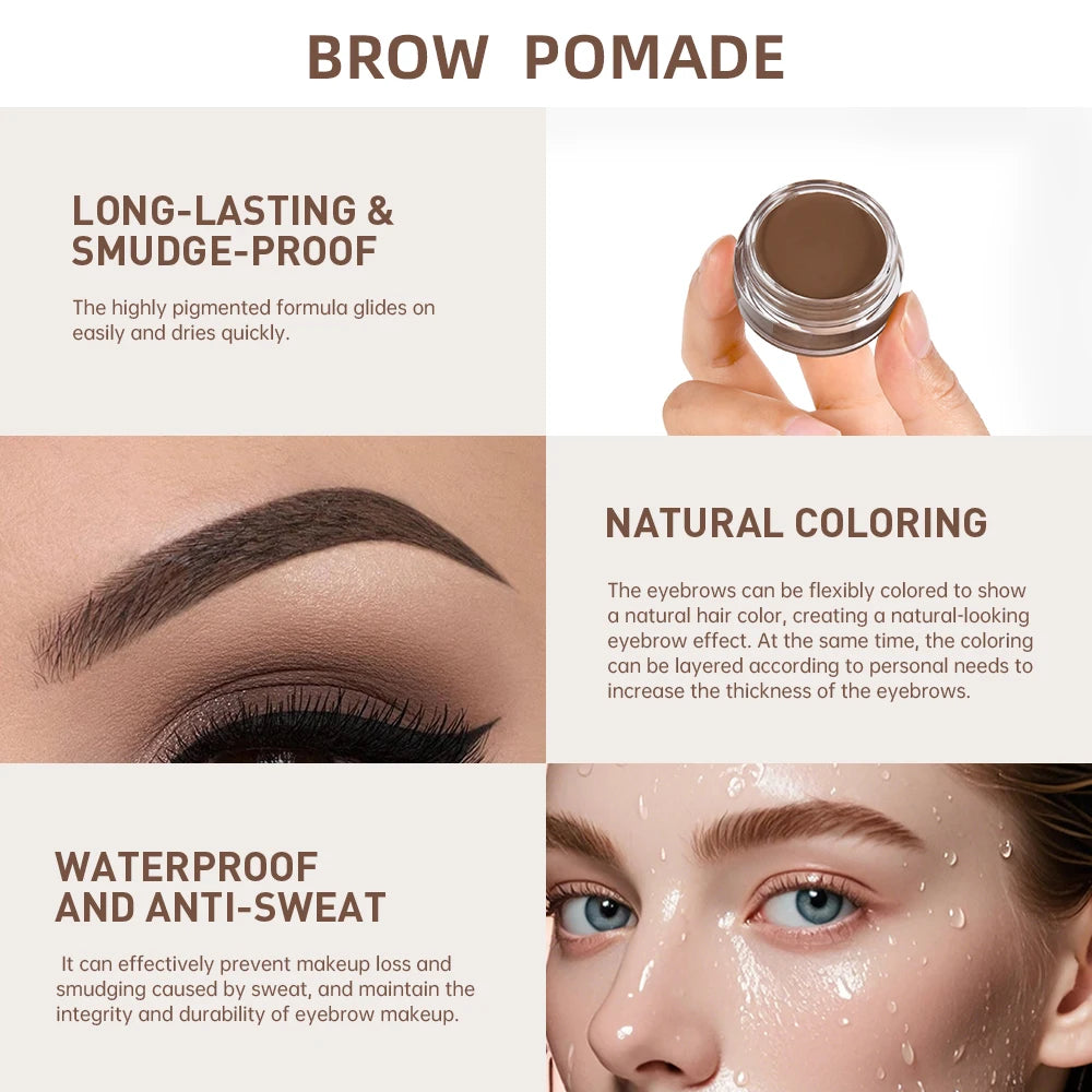 6 Colors Waterproof Eyebrow Tint with Brush Long-Wearing Full-Pigment Smudge-Proof Eyebrow Pomade Natural Wild Brows Makeup