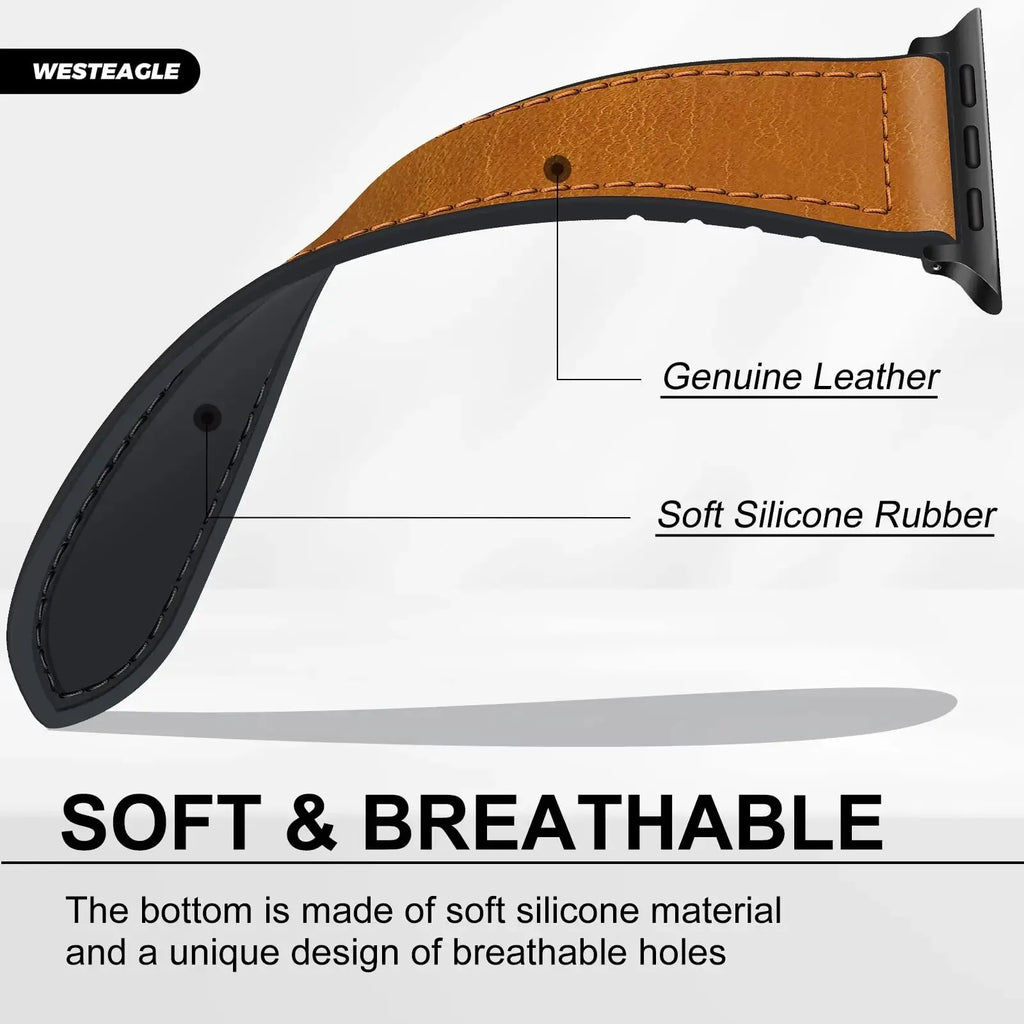 Strap for Apple watch band 45mm 44mm 40mm 42 41mm Ultra 49mm Genuine Leather+Silicone bracelet correa iWatch series 9 8 7 6 5SE