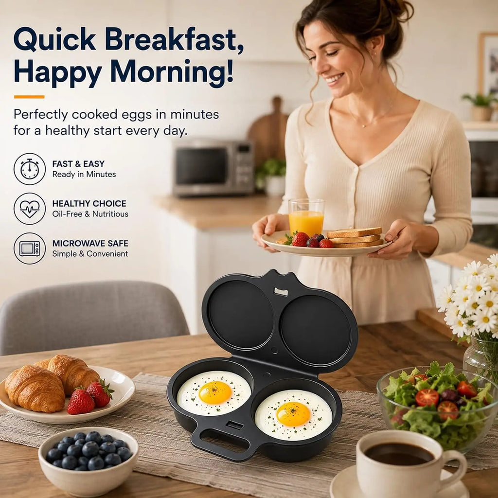 Microwave Egg Cooker Double Cavity Egg Poacher Food Grade Non Stick Egg Steamer Oil Free Breakfast Maker Reusable Kitchen Mold
