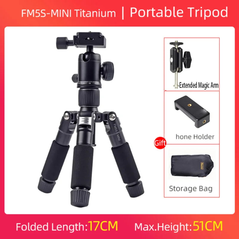 FM5S Portable Tripode Lightweight Travel Stand Tabletop Video Mini Tripod with 360 Degree Ball Head for Camera DSLR SLR