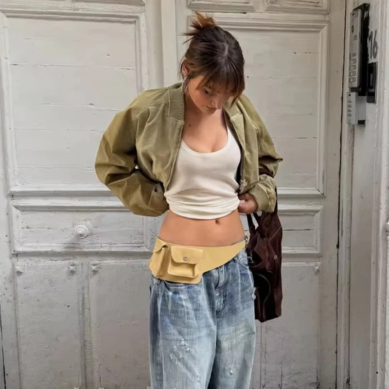 MUJER Varsity Bomber Jackets for Women Zipper Cropped Jacket Woman Outerwears Casual Womens Coats Long Sleeve Women's Jackets