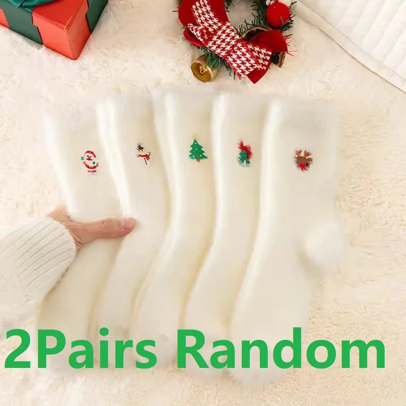 Autumn Winter Fleece Bow-Tie Plush Socks Woman Cute Sweet Mid-Calf Socks Thickened Warm Home Sleep Short Socks for Girls