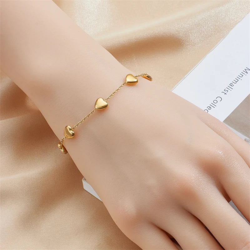 DIEYURO 316L Stainless Steel Gold Color Heart Love Bracelet For Women Girl Fashion Bangles Rust-proof Jewelry Lady Holiday Gift