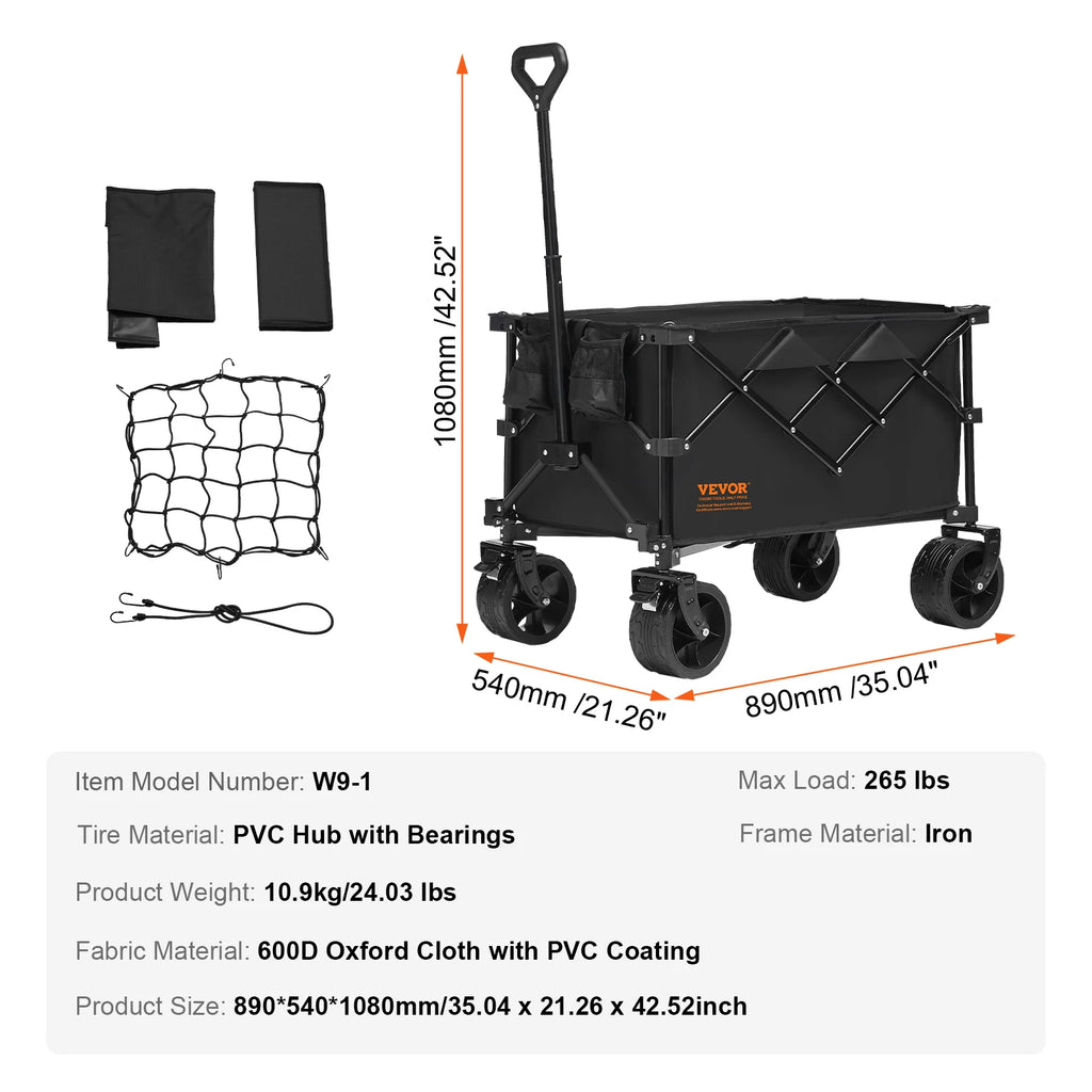 SucceBuy Collapsible Folding Wagon Beach Wagon Cart with All-Terrain Wheels Drink Holder Sport Wagon for Camping Shopping Garden