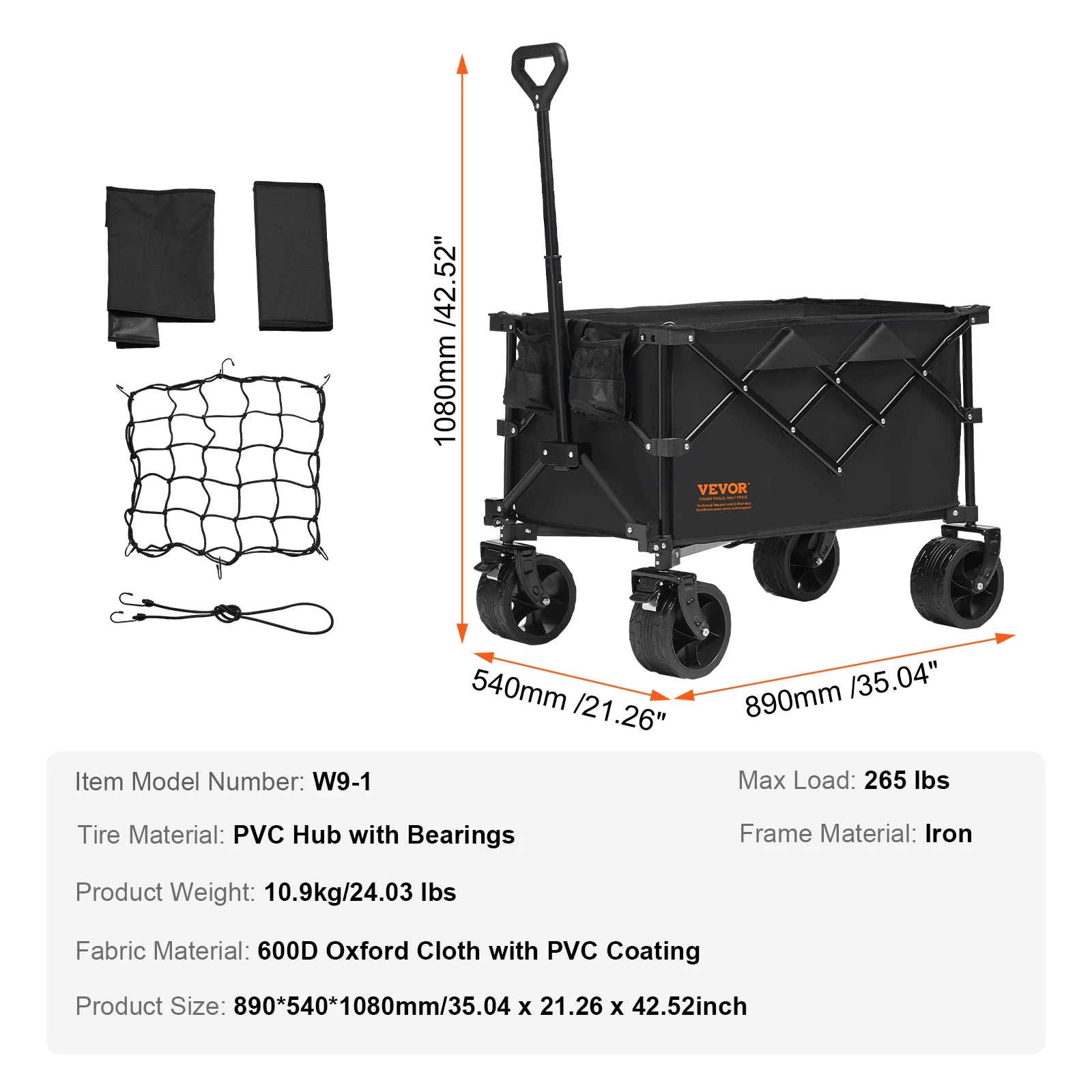 SucceBuy Collapsible Folding Wagon Beach Wagon Cart with All-Terrain Wheels Drink Holder Sport Wagon for Camping Shopping Garden