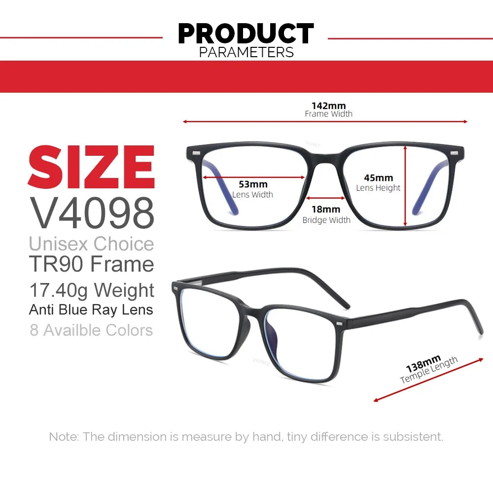 VIVIBEE 2026 Square Blue Light Blocking Glasses Men TR90 Light Frame Anti Blue Ray Eyeglasses Women Classic Computer Eyewear