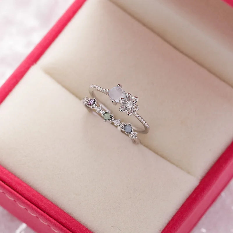 Korean CZ Sweet Crystal Zircon Heart Ring For Women Exquisite Shell Flower Opening Finger Rings Princess Wedding Jewelry