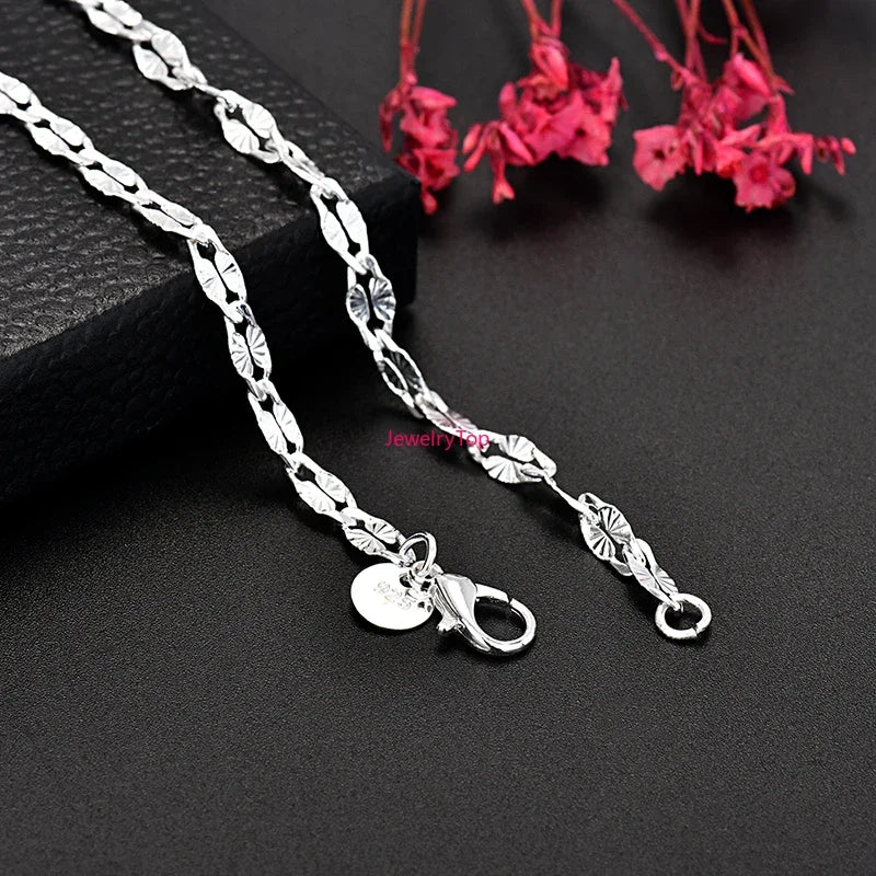 Fine 925 Sterling Silver 4MM Flat Chains Necklaces for Men Women Wedding Party Jewelry Christmas Gifts 45-75cm