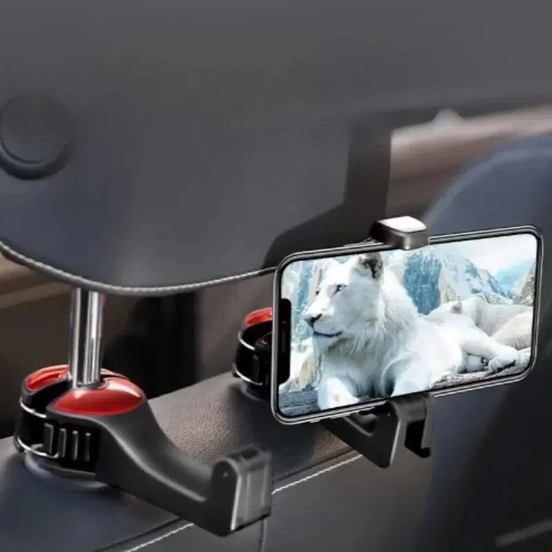 2-in-1 Multi-functional Car Headrest Phone Holder Hidden Rear Seat Lock Type Mobile Phone Hook for Vehicle