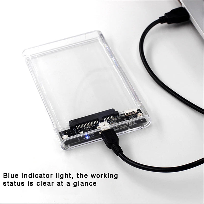 Transparent 2.5 Inch HDD Enclosure SATA to USB 2.0 Type-C SSD Case Portable External Hard Drive Box Tool-Free