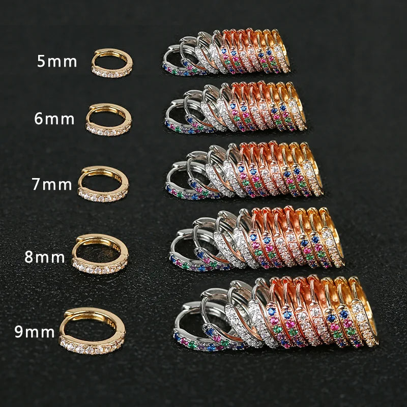 2pcs Stainless Steel Minimal Hoops Earrings for Women 5mm 6mm 7mm 8mm 9mm Huggie hoops mini Multicolored Rainbow CZ Earring