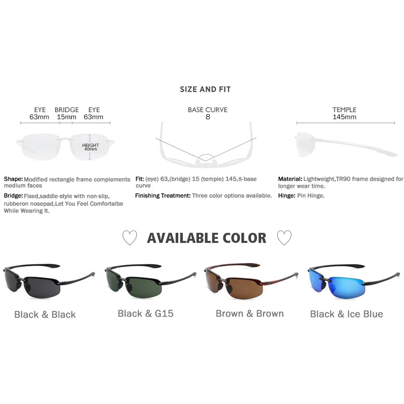 2Pack Polarized Sports Sunglasses for Men Women TR90 Lightweight Rimless Frame UV400 Running Fishing Driving 801