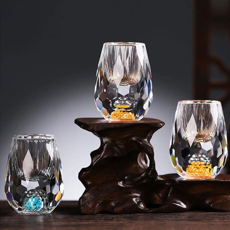 1/2/6pcs 15ML Gold Foil Crystal Wine Glass Luxury Whiskey Glass BPA Free Suitable for Decoration Collection and Celebration