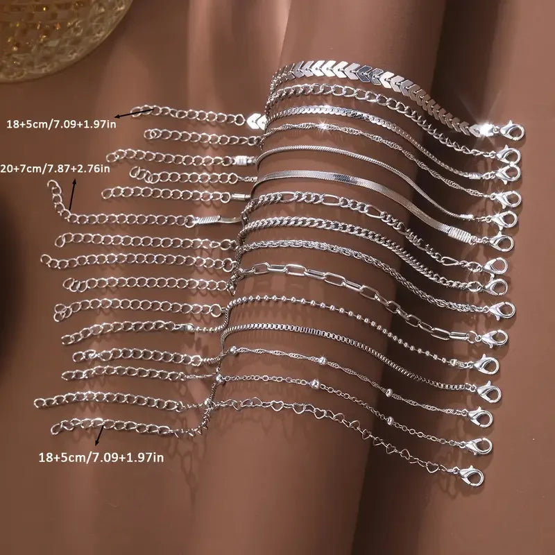 5/15 Pcs Set Silver Color Chain Bead Bracelets for Women Simple Elegant Vacation Beach Party Casual Jewelry Versatile Daily Wear