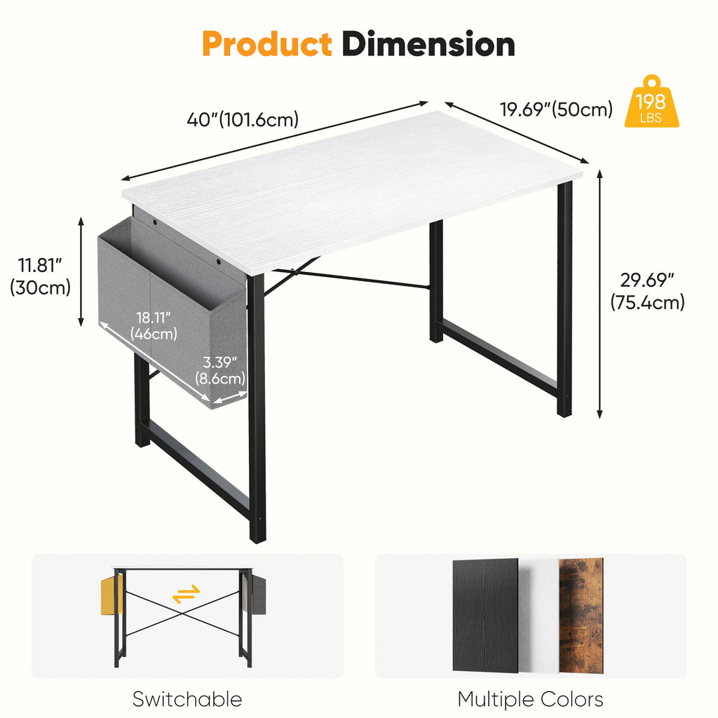 JHK 31IN to 55IN Computer Office Desk Writing Study Office Gaming Table with Storage Bag Metal Frame Wood Tabletop Easy Assembly