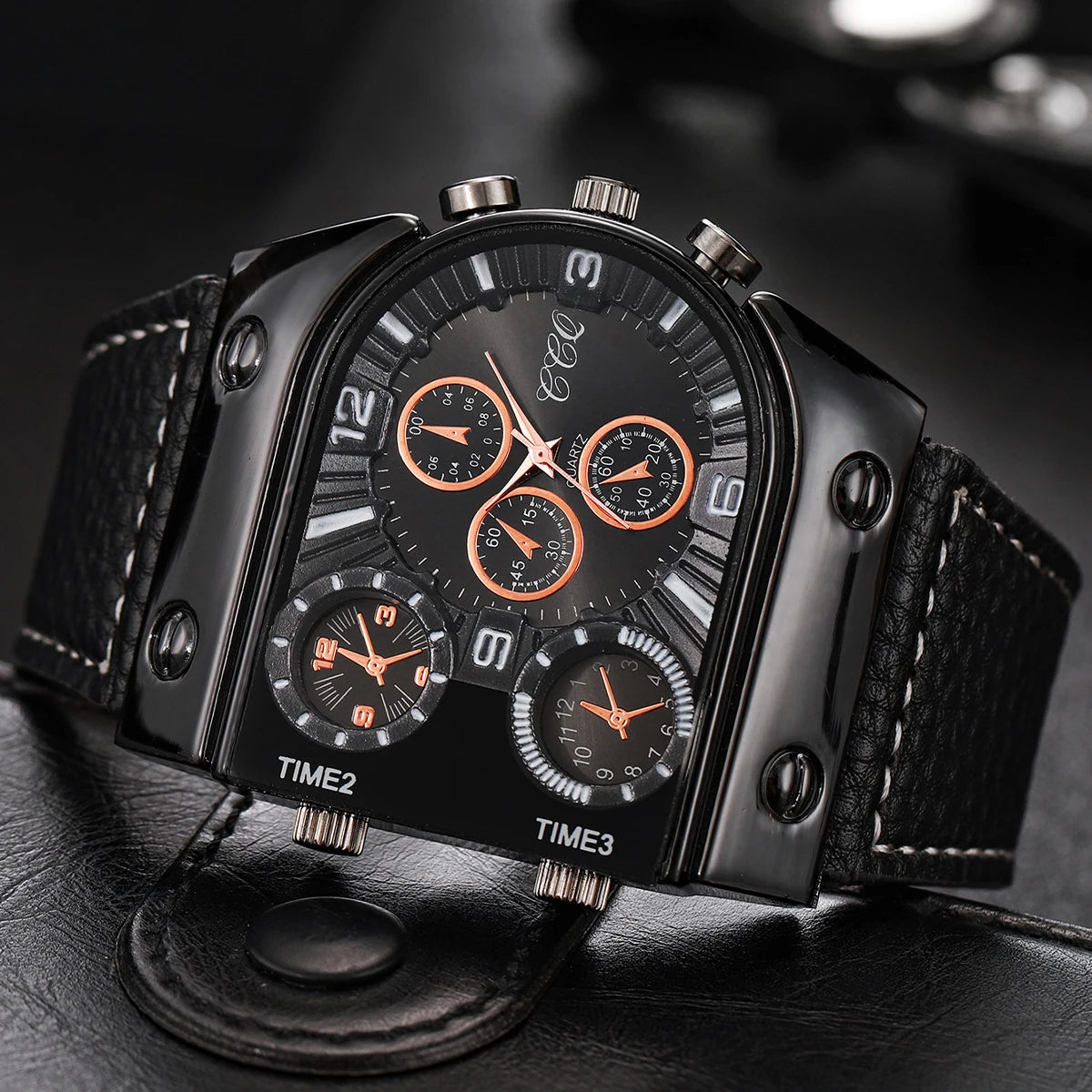 Fashion Decorative Five-eyes Big Dial Men's Quartz Watch Casual Leather Band Male Sports Watches