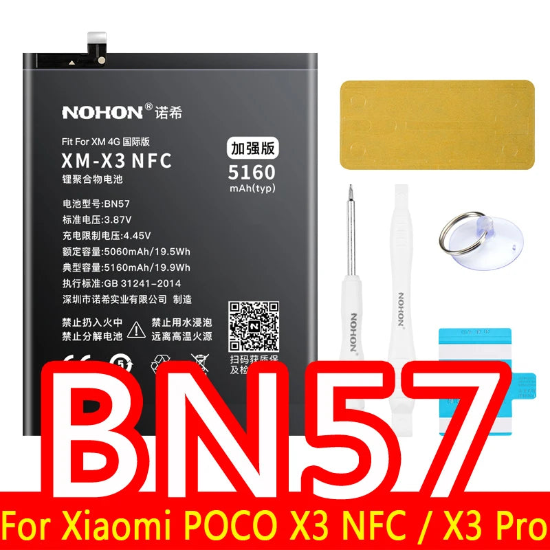 NOHON Battery For Xiaomi Redmi Note 10 Pro 9 9S 8 7 Mi 9 SE 8 Lite 9T Mix 4 Bateria BN57 BN53 BM4Y BM4J BM3L BM4E BM4F BN4A BN55