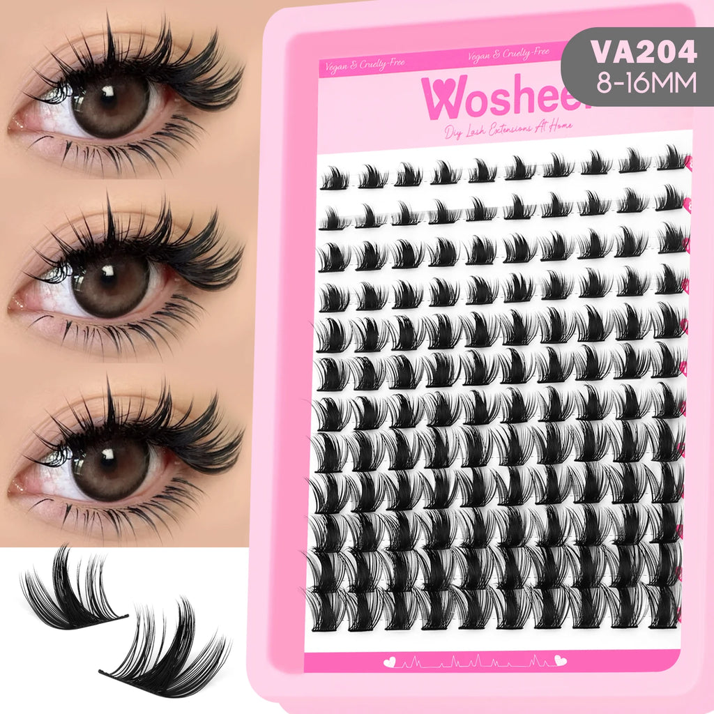 WOSHEER Lash Clusters Manga Lash Clusters Kit Clear Fairy Eyelash Clusters Wet-Look Spiky Anime Lashes Individual Lashes