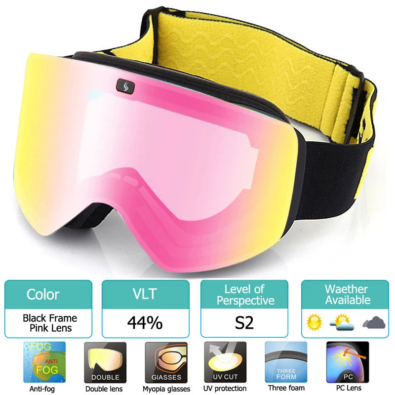 Ski Goggles with Magnetic Double Layer Polarized Lens Skiing Anti-fog UV400 Snowboard Goggles Men Women Ski Glasses Eyewear