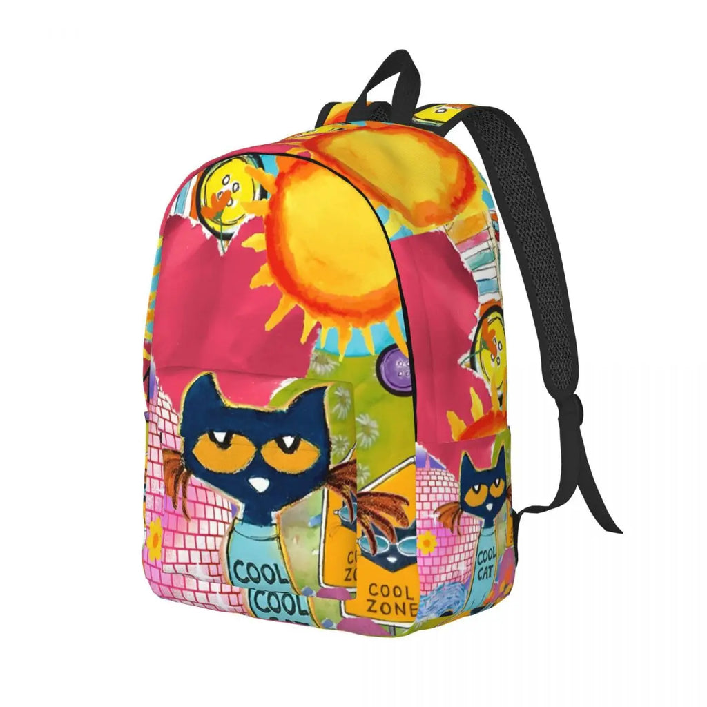 Pete The Cat I Love My White Shoes Backpack High School Business Cartoon Cats Daypack for Men Women Laptop Shoulder Bag