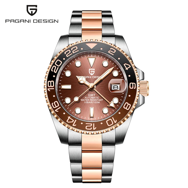 PAGANI DESIGN PD-1662 Luxury GMT Men Mechanical Wristwatch Sapphire Glass Stainless Steel 100M Waterproof Automatic Watches