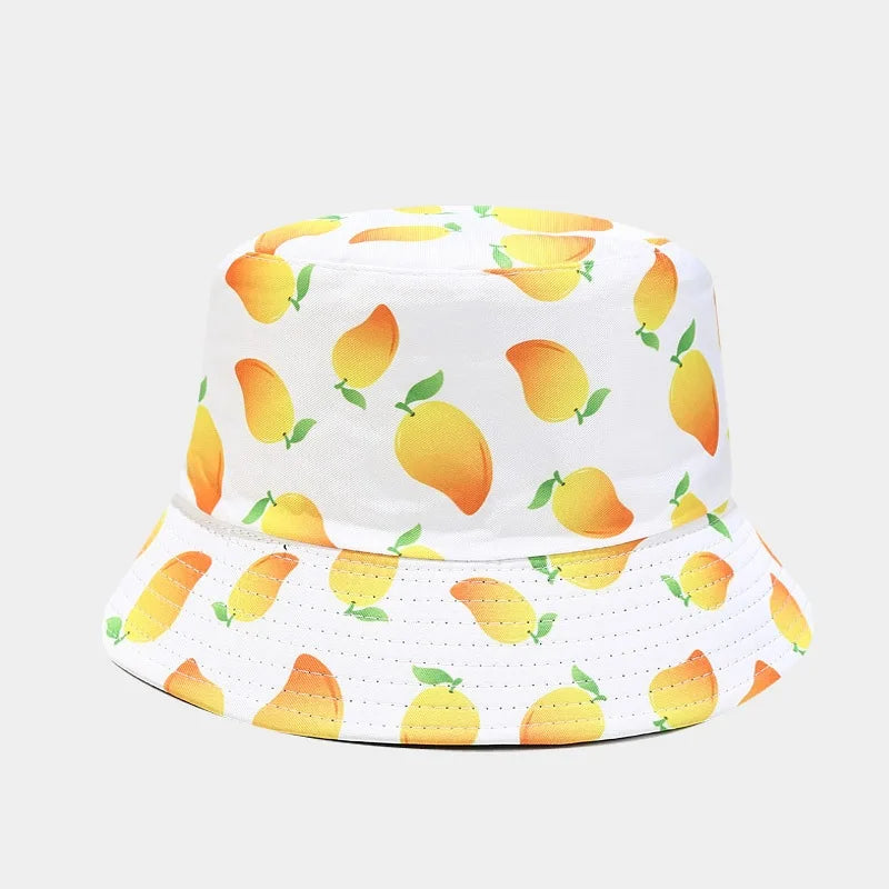 New Creative Fruit Pattern Fisherman's Hat Unisexdouble Sided Bucket Cap Uv Protection Panama Sun Caps for Girls Beach Hats