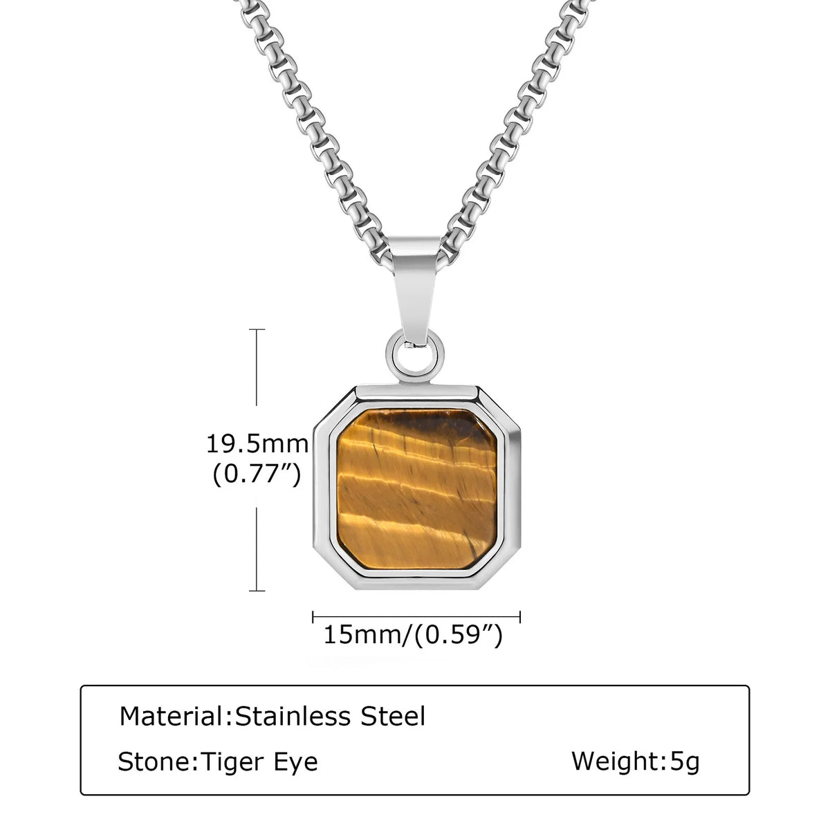 Trendy Pendant Necklaces for Men,Square Natural Stone Stainless Steel Necklaces,Hip Hop Healing Jewelry Gifts for Husband Dad