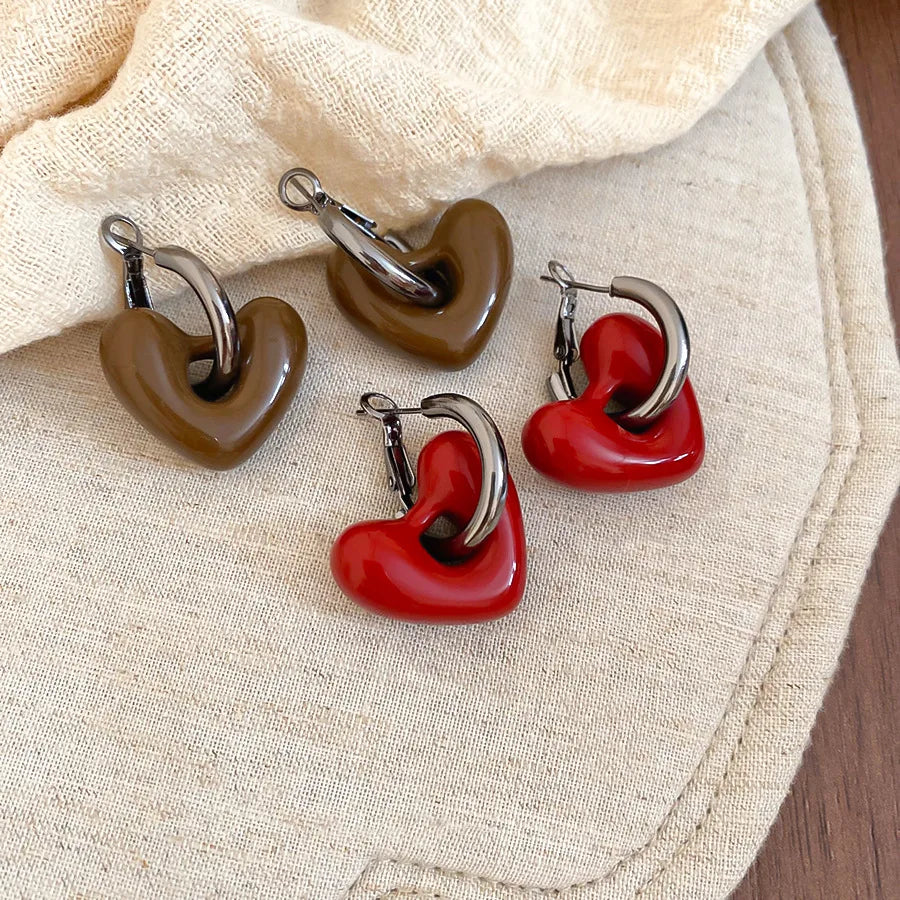 Vintage Personality Dripping Hoop Earrings Heart-shaped Pendant Earrings for Women Party Trendy Charm Jewelry Accessories Gift K