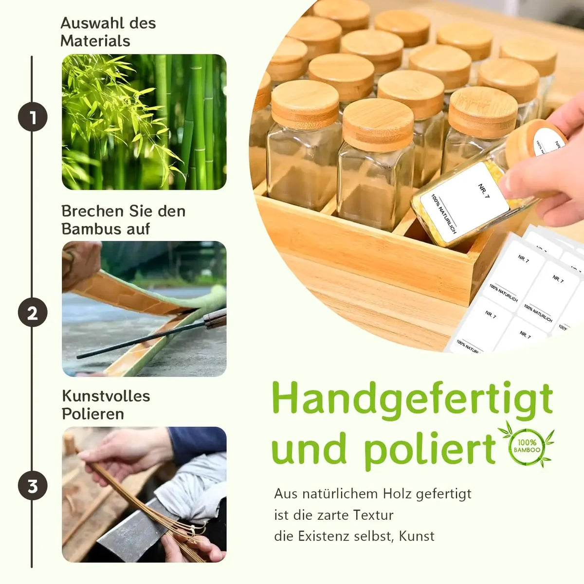 Spice jar set with bamboo rack, 12/24 glass jars with sealed bamboo lids, including labels and marker pens,kitchen organizers