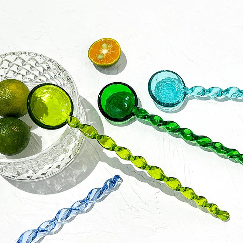 Glass Coffee Scoops With Long Handle Colorful And Cute Teaspoon Kitchen Accessories Milk Dessert Ice Cream Spoon
