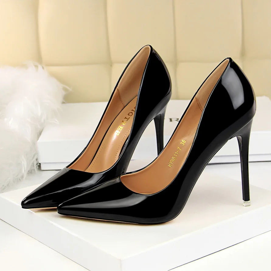 Women Mteallic Patent Bronze Leather Pumps 7.5cm 10.5cm High Heels Lady Stiletto Middle Low Heels Wedding Bridal Silver Shoes