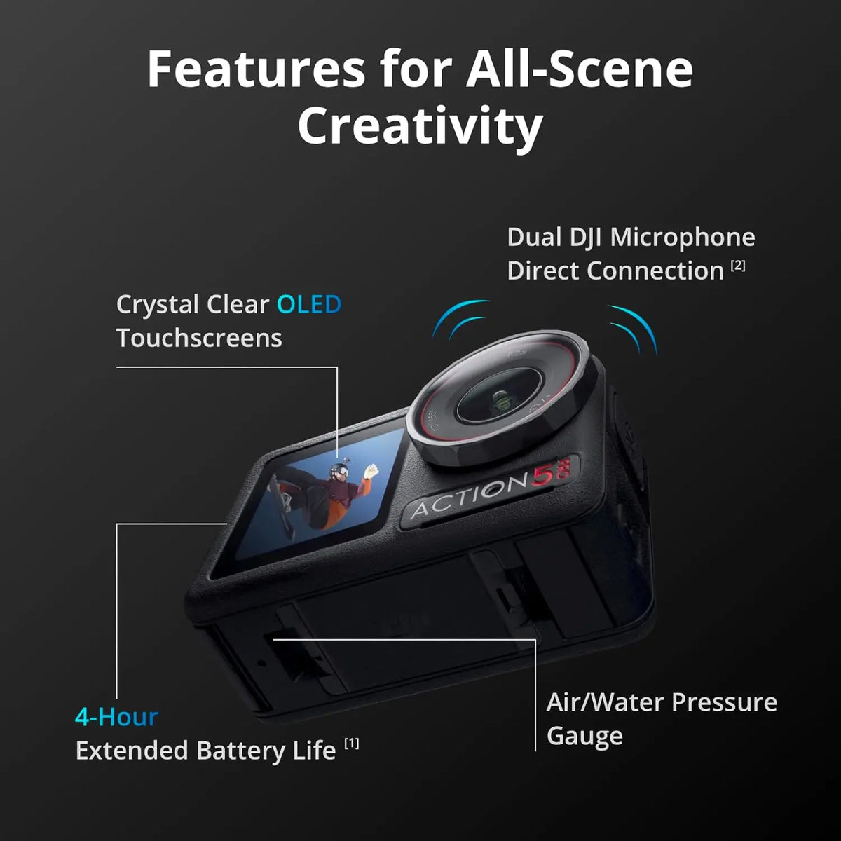 ALL New DJI Osmo Action 5 Pro Adventure Combo, Waterproof Action Camera 1/1.3" Sensor, 4K/120fps Video, Subject Tracking, 12h Extended Battery Life With 3 Batteries, 1.5m Extension Rod, Battery Case