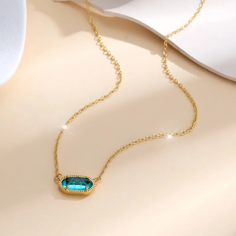 Crystal Gemstone Pendant Necklace For Women Mom Girls 18k Real Golden Plated Birthday Christmas Jewelry Gifts For Her