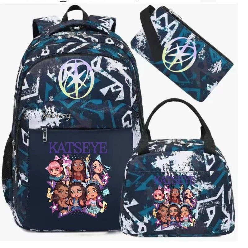Hot Katseye Funny Print Backpacks WIth Lunch Bags Multi-pocket Camouflage Teens Travel Laptop Backpack Women School Bag Mochila